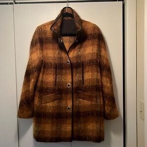 Mohair Plaid 3/4 length Jacket with Leather Trim..